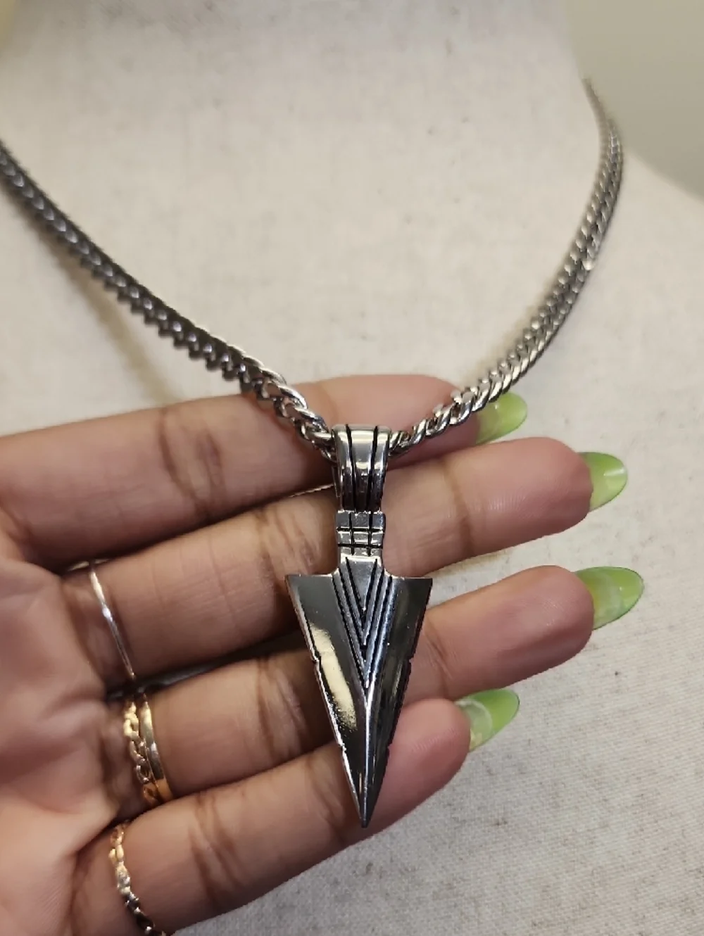 Stainless Steel Arrowhead Pendant Necklace Black Silver Chain